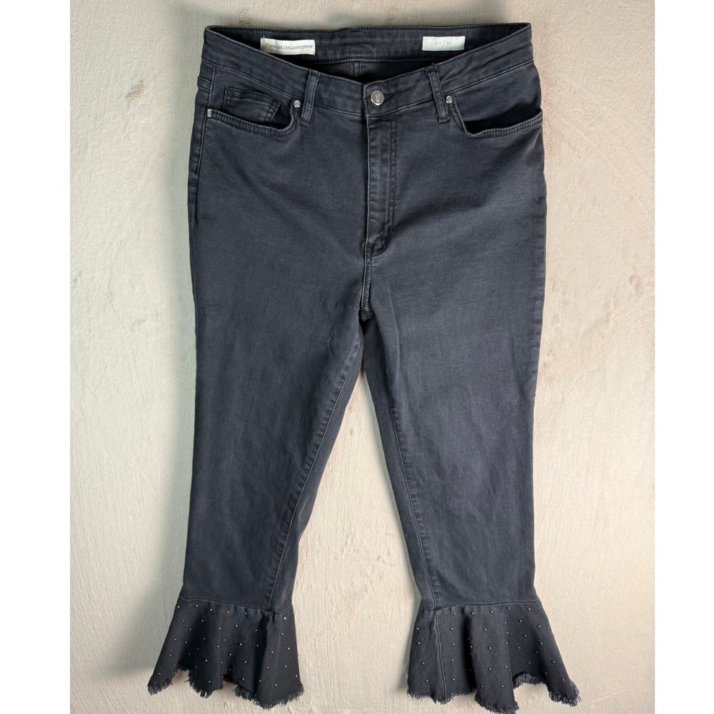 Pilcro Jeans Women 30 Black Excellent Studded Ruffle Hem Crop Anthropologie - Picture 2 of 9